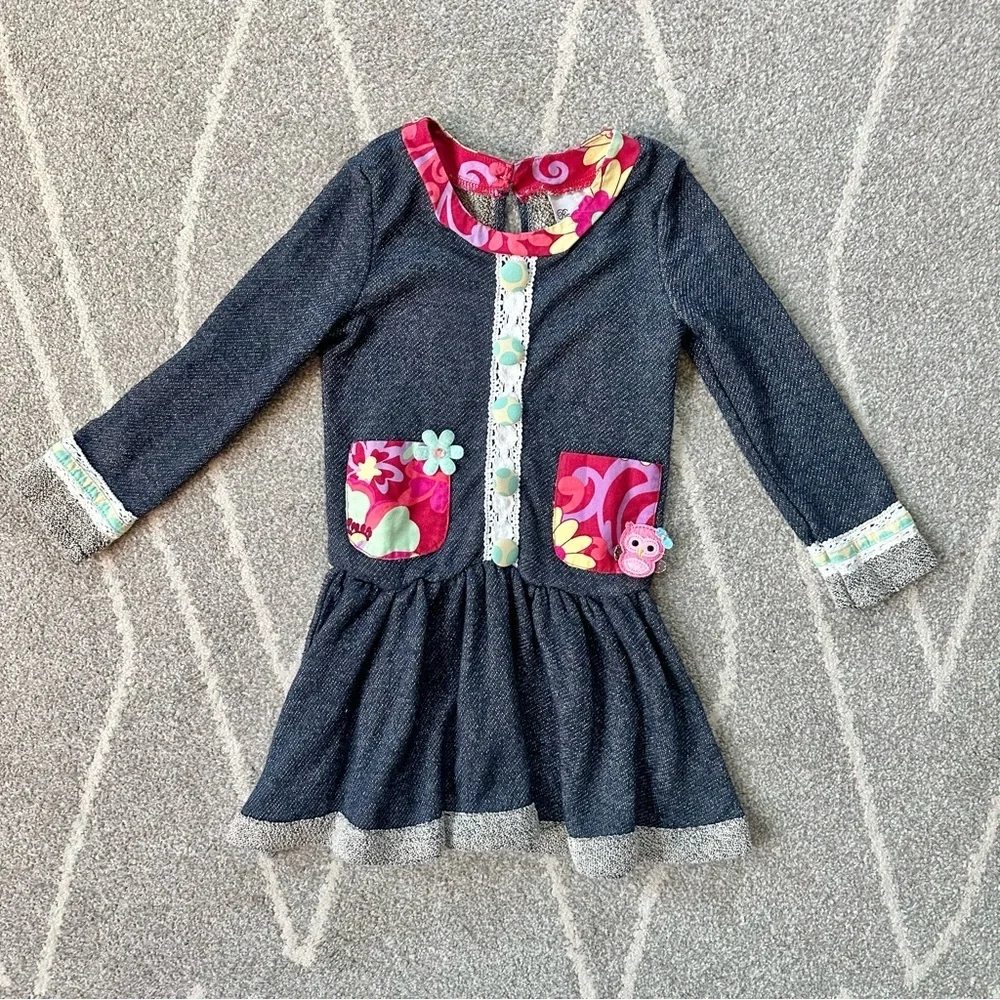 Rare Editions Blue TerryCloth Long Sleeve Girls Dress Size 4